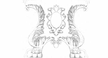 Disegno tecnico ornamentale e strumenti da tracciato sul banco